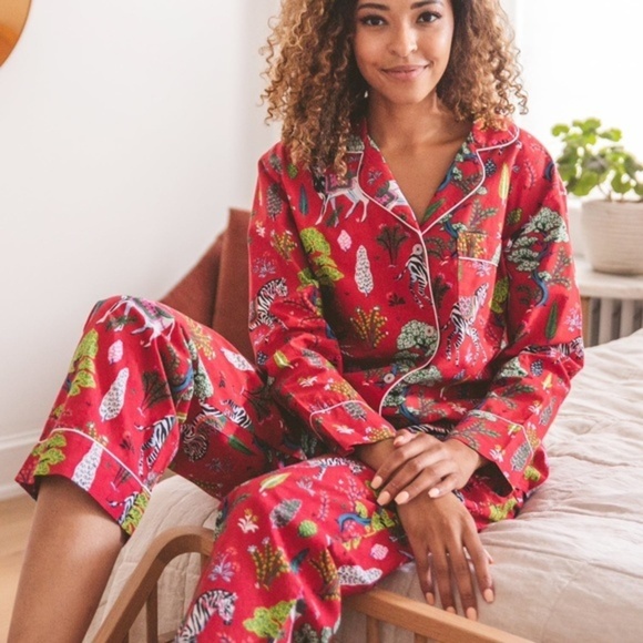 Anthropologie Printfresh Antelope Forest Animal Pajama Set - Picture 1 of 6